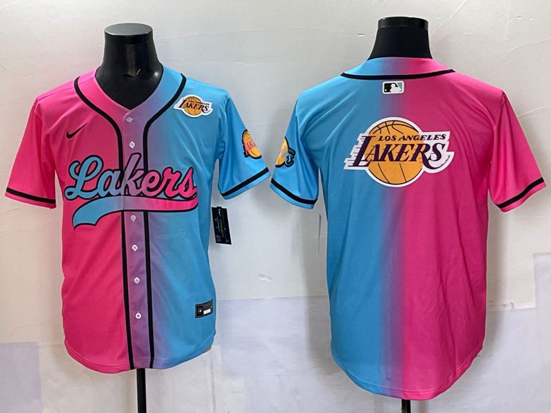 Men 2025 Los Angeles Lakers Blank Blue pink Nike Joint Name NBA Jersey style 14->los angeles lakers->NBA Jersey
